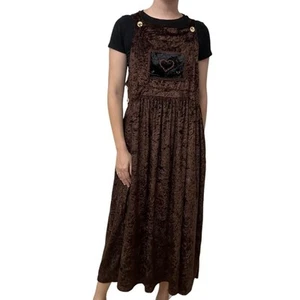 Robe vintage pinafore salopette velours marron années 90 coeur fantaisiste taille M - Photo 1/9