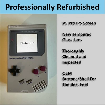 Consola Nintendo Game Boy gris DMG-01 RESTAURADA OEM con pantalla V5 Pro IPS Foto 1 de 4
