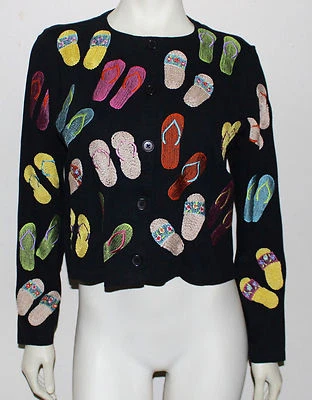Michael Simon Lite Vintage Sandalias de Playa Negro Algodón Cárdigan Top M Foto 1 de 4