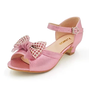 Amoji Girls Dress Shoes Girl High Heels Flower Wedding Open Toe KID SIZE 3 PINK - Picture 1 of 6