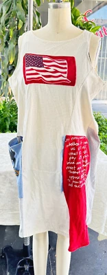 Tee Shirt collage Dress Women S M fourth of July pockets hand sewn flag cover up - Image 1 of 4