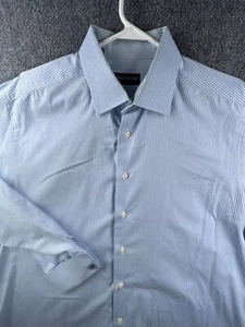 David Donahue Button Up Shirt Mens Size 17.5 36/37 Blue Striped Long Sleeve - Picture 1 of 14
