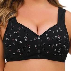 Senior Women Daisy Bras No-Underwire Front Closure Wireless Snap Closing Bra - Picture 1 of 16