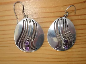 Precioso par de pendientes vintage de plata de ley 925 y amatista - marca DDP Makers - Imagen 1 de 12
