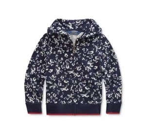 Polo Ralph Lauren Girls 4/4T Navy Blue Floral Print Terry Zip-Up Hoodie - Picture 1 of 8