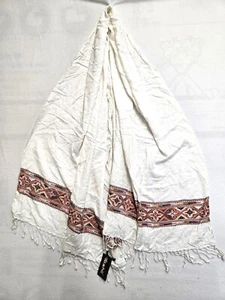 Yashil DAMEN ELFENBEIN STAMMESRAND SEIDENMISCHUNG PASHIMA 72" X 28" NEU MIT ETIKETT - Bild 1 von 1