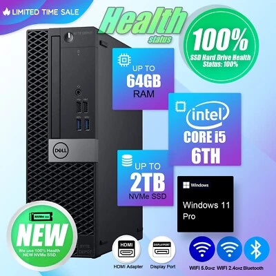 DELL Desktop Computer PC i5 6TH, Up to 64GB RAM 5TB SSD/HDD, Windows 11, WiFi BT - Image 1 of 4