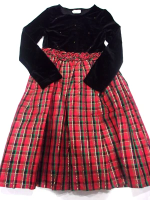 Vestido Niñas Ediciones Raras Talla 12 Negro Terciopelo Rojo Verde Cuadros Navidad Invierno Foto 1 de 4