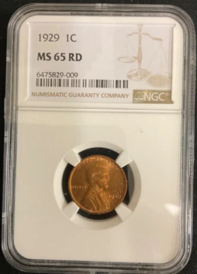 1929 LINCOLN WHEAT CENT NGC MS65 RED - Image 1 of 3