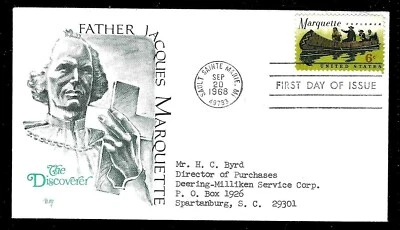1356 6c Stamp (1968) FATHER MARQUETTE FDC By Marg Cachets With Letter - Image 1 of 2
