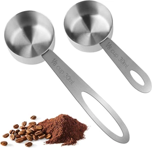 2 PCS 1/8 Cup Measuring Cup, 30ML Scoop, Stainless Steel Coffee Scoop Measuring  - Picture 1 of 7