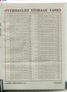 Vintage Advertising Flyer Harris Bros Chicago OVERHAULED STORAGE TANKS  - Picture 1 of 1