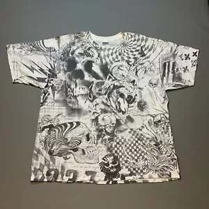 VTG Trippy Abstract Animal All Over Tattoo Print AOP T-Shirt SZ XL Gildan Heavy - Picture 1 of 11