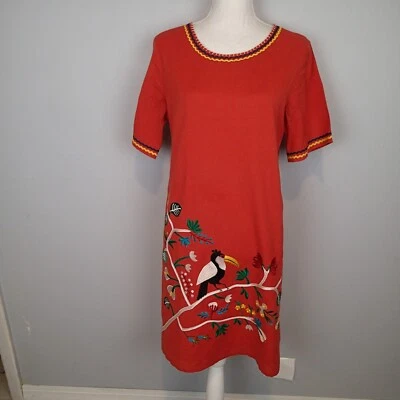 Vestido Corey Lynn Calter Tucán Bordado Talla Pequeña Mezcla Algodón Pájaro Floral Foto 1 de 4