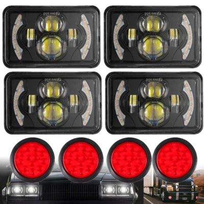 4x6"LED Headlights DRL Hi-Lo Combo w/ 4" LED Tail Lights For Kenworth Peterbilt - Image 1 of 4
