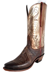Botas occidentales LUCCHESE marrón oscuro y metálico de cuero cobre a mitad de pantorrilla 8,5 - Imagen 1 de 11