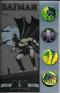 Batman Button Collection #1 Bob Kane/1939-1989/Pinback Set de 4 en tarjeta/50th Ann - Imagen 1 de 2