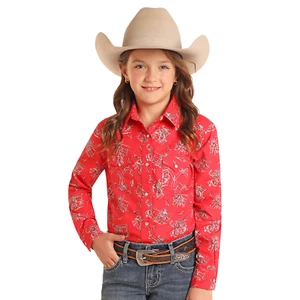 Rock & Roll Denim Girl's Retro Western Graphic Red Button Down Shirt LGN2S05379 - Picture 1 of 7