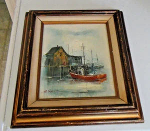 Alan J. Simpson (1941-2007) Oil Painting Harbor Seascape With Fishing Boat 8x10 - Picture 1 of 23