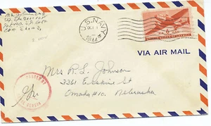 Cubierta de censor de correo de soldado de la Marina de los Estados Unidos 1944 Segunda Guerra Mundial base S/M a Nebraska - Imagen 1 de 2