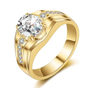 Egg-shaped Fashion Luxury Men's White Gold/Yellow Gold 925 Silver Ring Size 8-13 - Picture 1 of 8