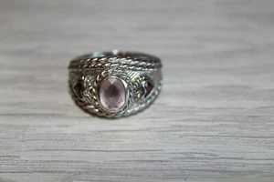 Anillo Judith Ripka Plata de Ley Cuarzo Rosa y Granate - Talla 8 - Imagen 1 de 7