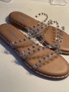 Women Open Toe Clear Slide Sandals Rhinestone Strappy Summer Sandal Sz 9 NWOB - Picture 1 of 8
