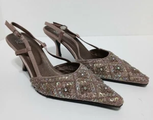Carlo Fellini Sofia Beaded Slingback Heels 9.5 Bronze Sequins Evening Cocktails - Picture 1 of 12