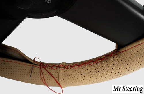 PARA LAND ROVER FREELANDER BEIGE CUERO PERFORADO CUBIERTA VOLANTE ROJO ST Foto 1 de 1