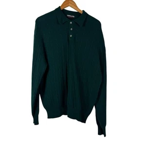 Kirkland Signature Forest Green 100% Cashmere Pullover Polo Sweater Men's Size L - Picture 1 of 4