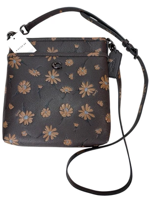 蔻驰 Kitt 邮差包 斜挎包 带花卉印花 棕色 棕褐色 卵石皮革 全新 — 第 1/4 张图片