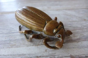 Antique Vintage Brass Beetle Scarab Insect Trinket Box Ornament Home Decoration - Picture 1 of 10