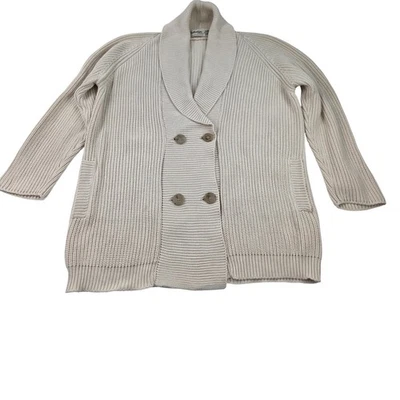 Ballantyne Women's Cotton Cashmere Rib Knit Shawl Cardigan Sweater 40 M / L Flaw - Image 1 of 4