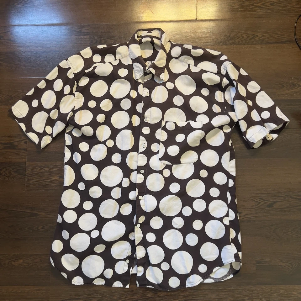 Perry Ellis Polka Dot Short Sleeve Button Up Men’s Large Brown And White - Image 1 of 3