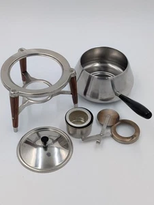 Vintage Mid Century Stainless Modern Steel & Wood Fondue Pot Cooker - Picture 1 of 9