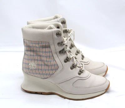 Botas Timberland para mujer talla 6,5 M marfil crema gamuza panel a cuadros cuña tobillo Foto 1 de 4