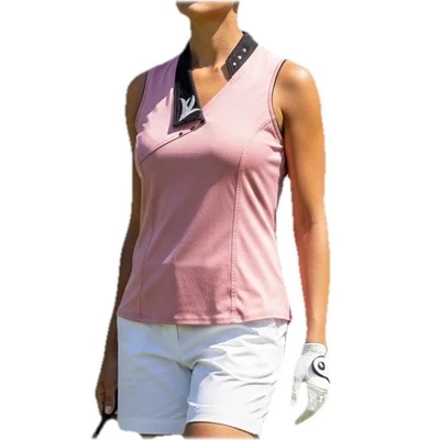 Jamie Sadock Womens Sleeveless Golf Top Shirt Pink Black Trim Size M - Image 1 of 4