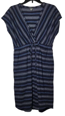 Mini vestido Eddie Bauer listra azul manga curta tamanho médio casual surplice - Imagem 1 de 4