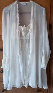 80s FLORA NIKROOZ Bridal Gown Sz M Robe Sz S Short Kimono Lace SEXY Sheer USA - Picture 1 of 19