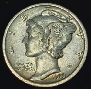 1919-D Mercury Silver Dime/10 Cents ~ HIGH GRADE ~ XF-AU DETAILS - Picture 1 of 2