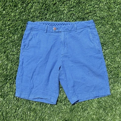 Pantalones Cortos Chinos Brooks Brothers Para Hombres Azul Seersucker Rayas Talla 32x9 Foto 1 de 4