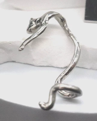 Brazalete/envoltura de oreja de gato gatito durmiente de plata esterlina 925 vintage sólido 11,1 gr Foto 1 de 4