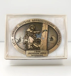 Vtg Brass BELT BUCKLE 1999 Jackson Hole Wyoming - 28th Apprenticeship Conference - Picture 1 of 2