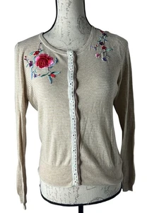 Anthropologie Sparrow Floral Embroidered Cardigan Sweater Women's M BOHO - Picture 1 of 8