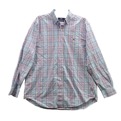 Vineyard Vines Classic Fit Whale Shirt Men's Large Pastel Plaid Preppy Y2k Retro - Image 1 of 4