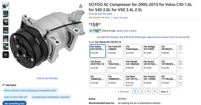 Compresor de aire acondicionado nuevo para Volvo S40 V50 2005-2011 para Volvo C30 C70 2,5 L 2008-2013 Foto 1 de 4