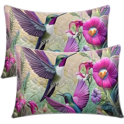 1Pair Throw Pillow Covers Trumpet Flower Hummingbird Pillowcases Bedroom Decor - Image 1 of 4