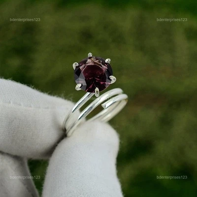 Halloween Sale Round African Amethyst Stone Birthday Stackable Ring 925 Silver - Image 1 of 4