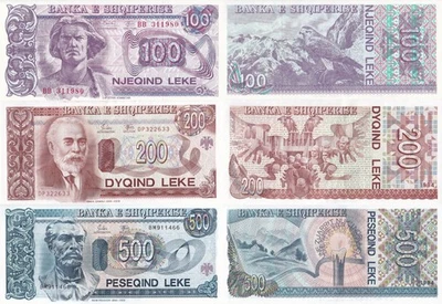 Albania 100 200 500 Leke 1994 P 55b 56 57 UNC Set 3 pcs - Image 1 of 3