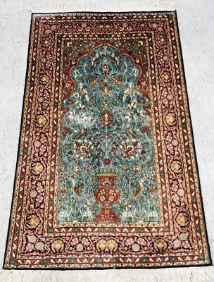 Tapis Soie 125x75cm Cachemire Fin Kashmir Teppe teppich rug Silk alfombra シルクの敷物 - Photo 1/4
